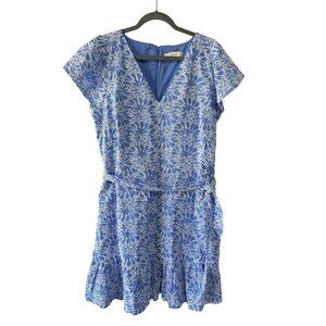 Loft Eyelet Belted Flutter Sleeve Swing Dress Pastel Blue Spring Size 16T